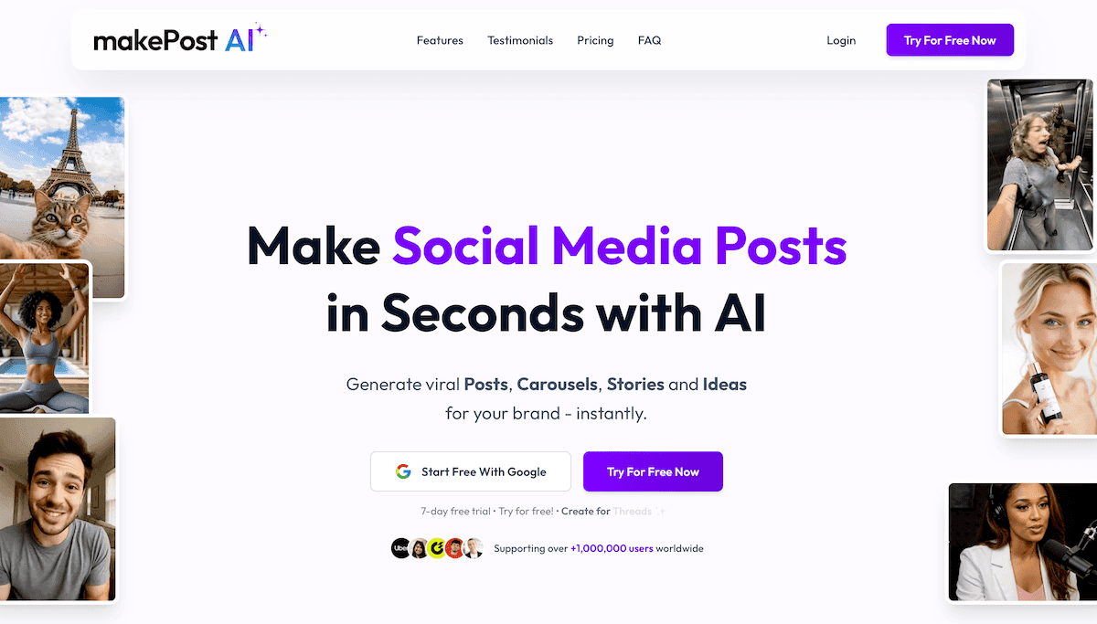 MakePostAI - AI Social Media Content Generator product preview for startup listing on Aura++