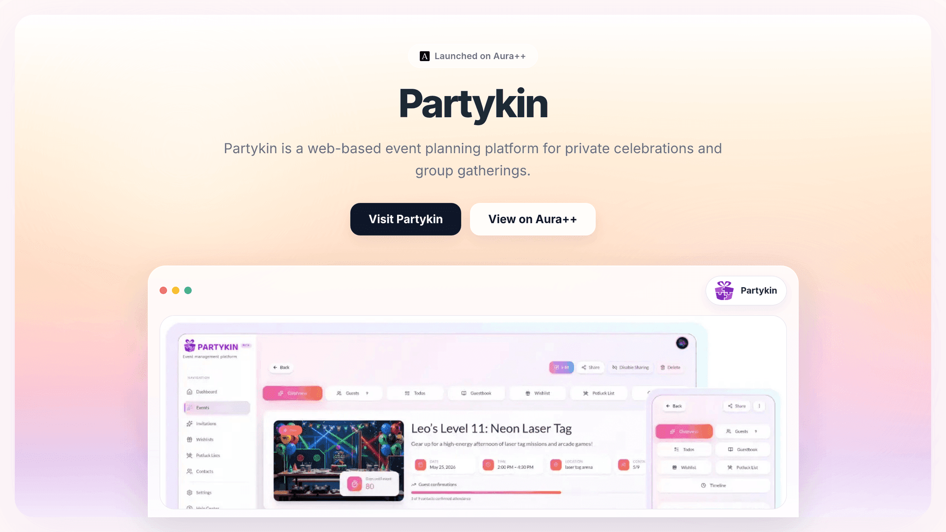 Partykin launch story featured image on Aura++
