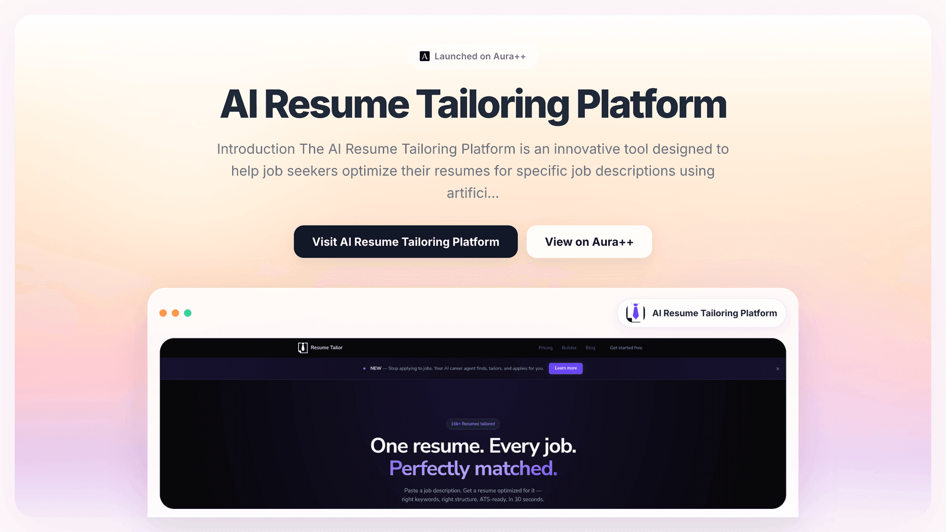 AI Resume Tailoring Platform launch story featured image on Aura++