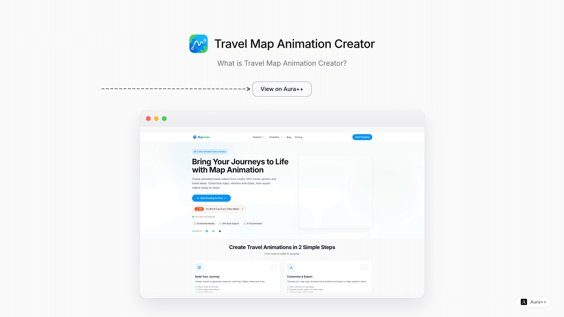 Travel Map Animation Creator launch story featured image on Aura++