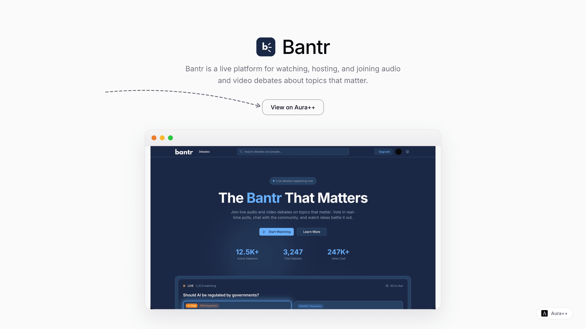 Bantr launch story featured image on Aura++