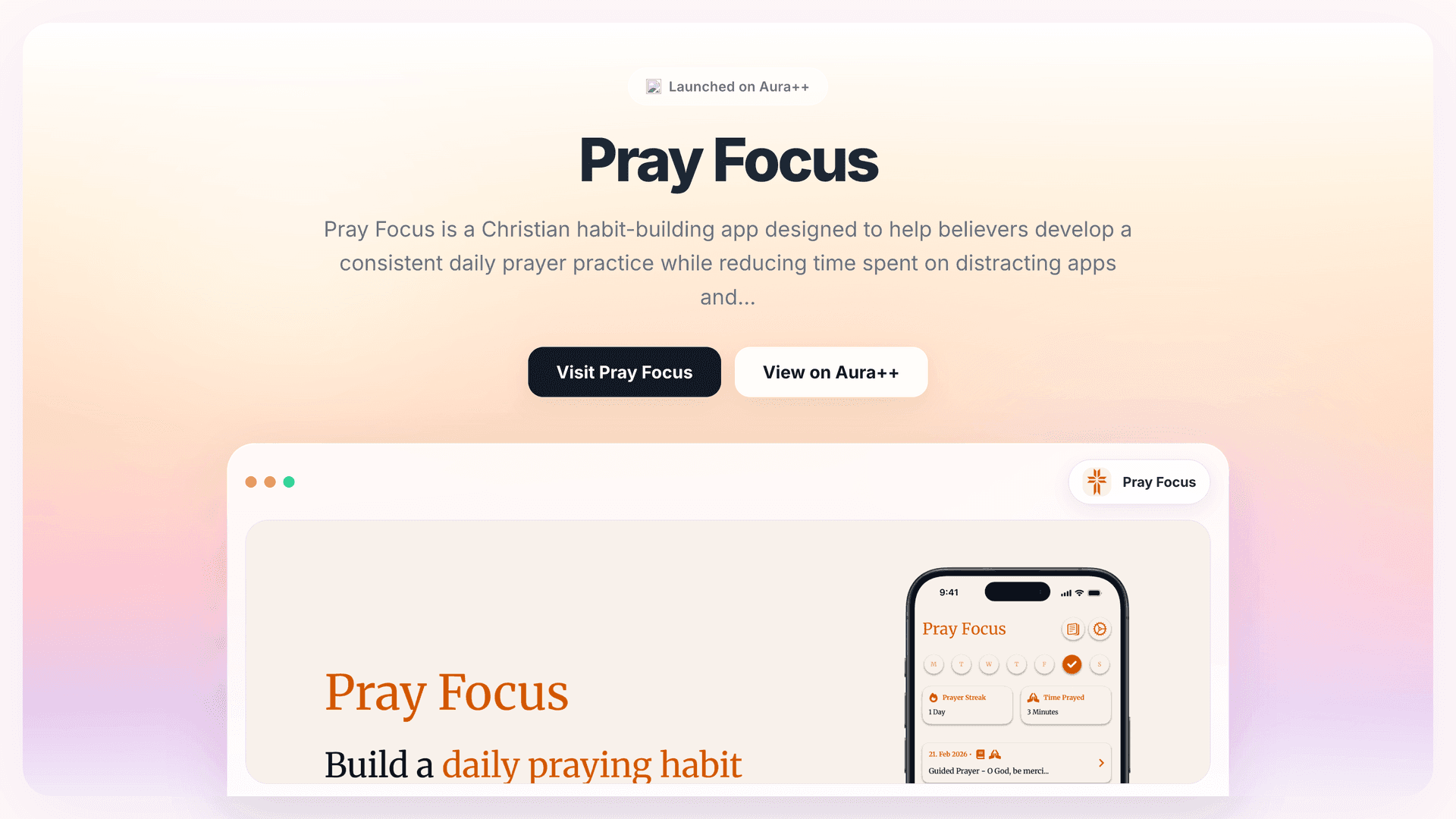 Pray Focus launch story featured image on Aura++