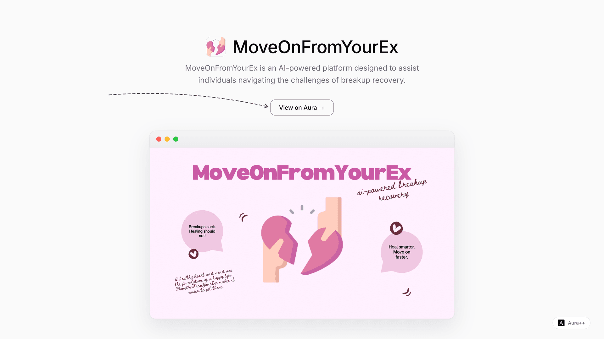 MoveOnFromYourEx - AI Breakup Support launch story featured image on Aura++