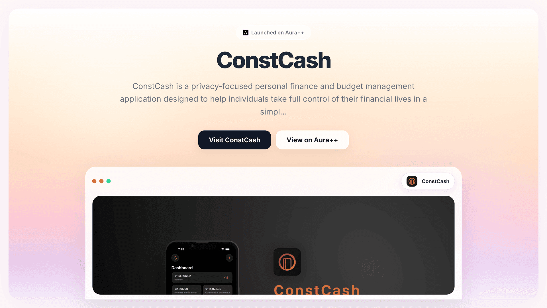 ConstCash launch story featured image on Aura++