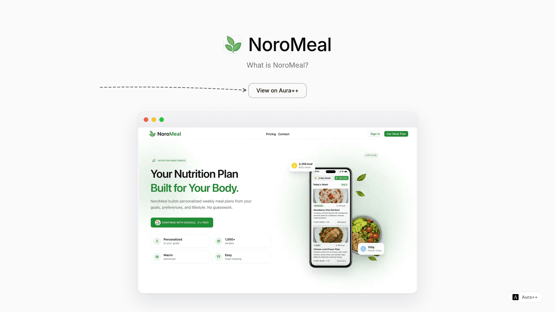 NoroMeal: Personalized Meal Planning Software launch story featured image on Aura++