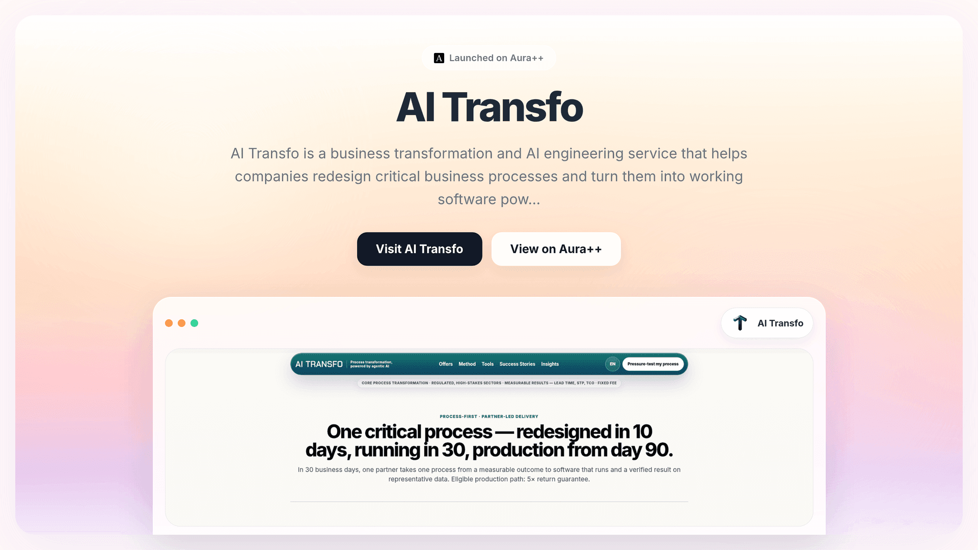 AI Transfo  launch story featured image on Aura++