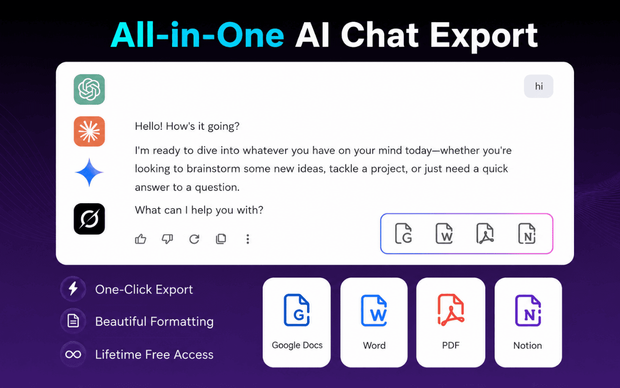 AI Chat Exporter for Conversations product preview for startup listing on Aura++
