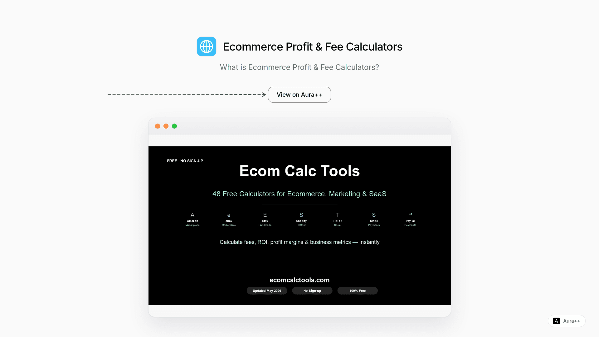 Ecommerce Profit & Fee Calculators launch story featured image on Aura++