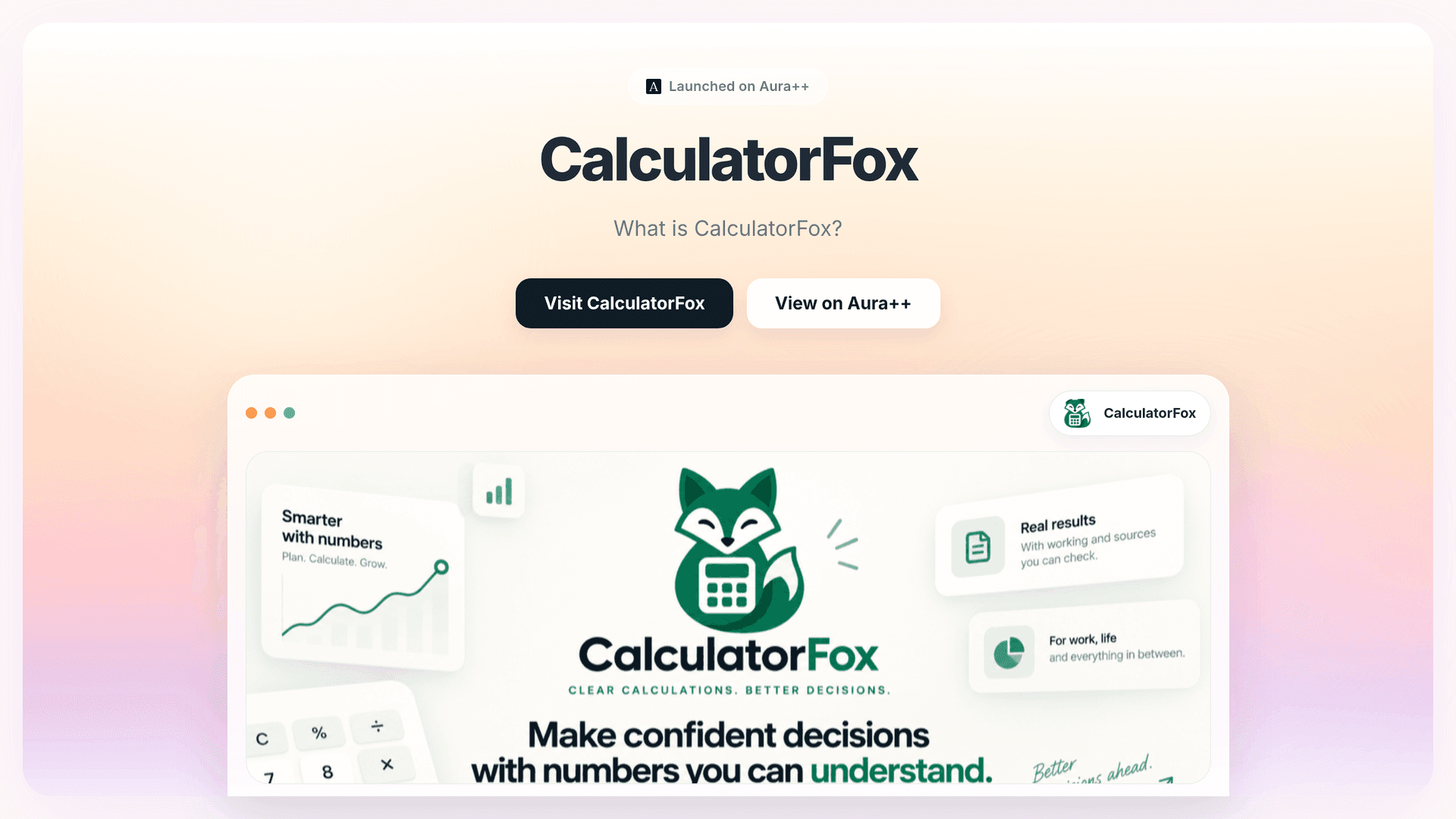 CalculatorFox launch story featured image on Aura++