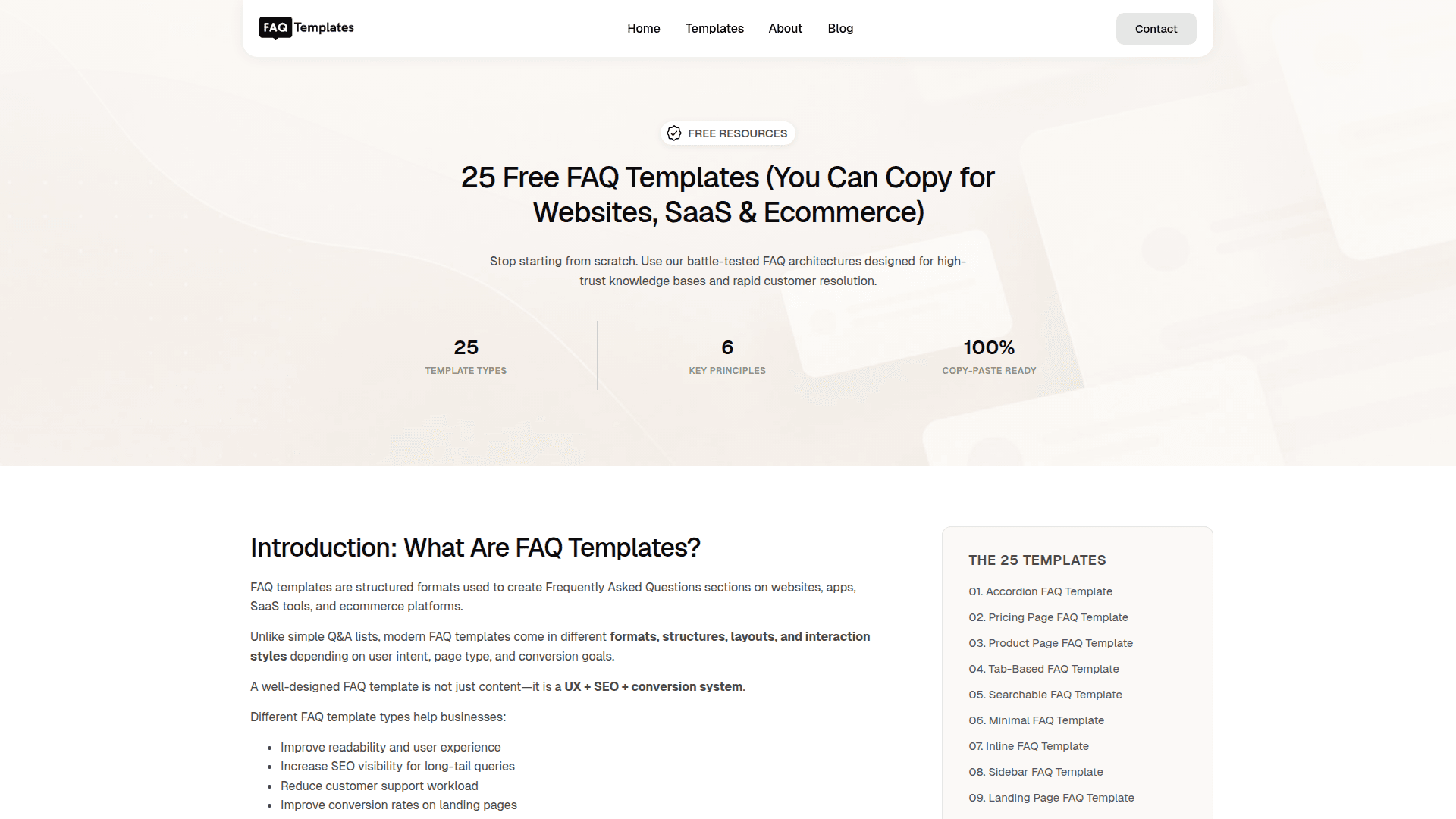 FAQ Templates Collection product preview for startup listing on Aura++
