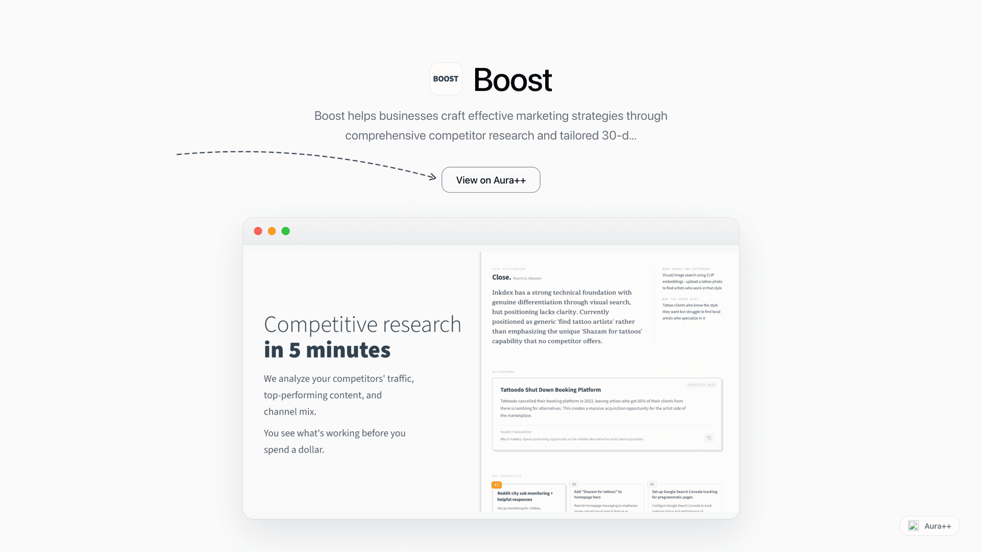 Boost: Market Research & Strategy launch story featured image on Aura++