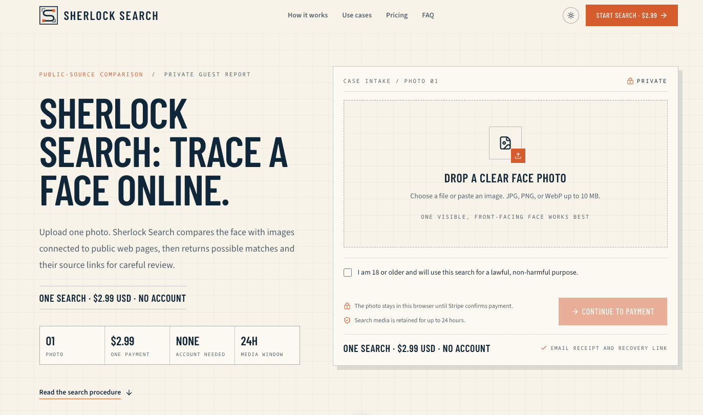 Sherlock Search product preview for startup listing on Aura++