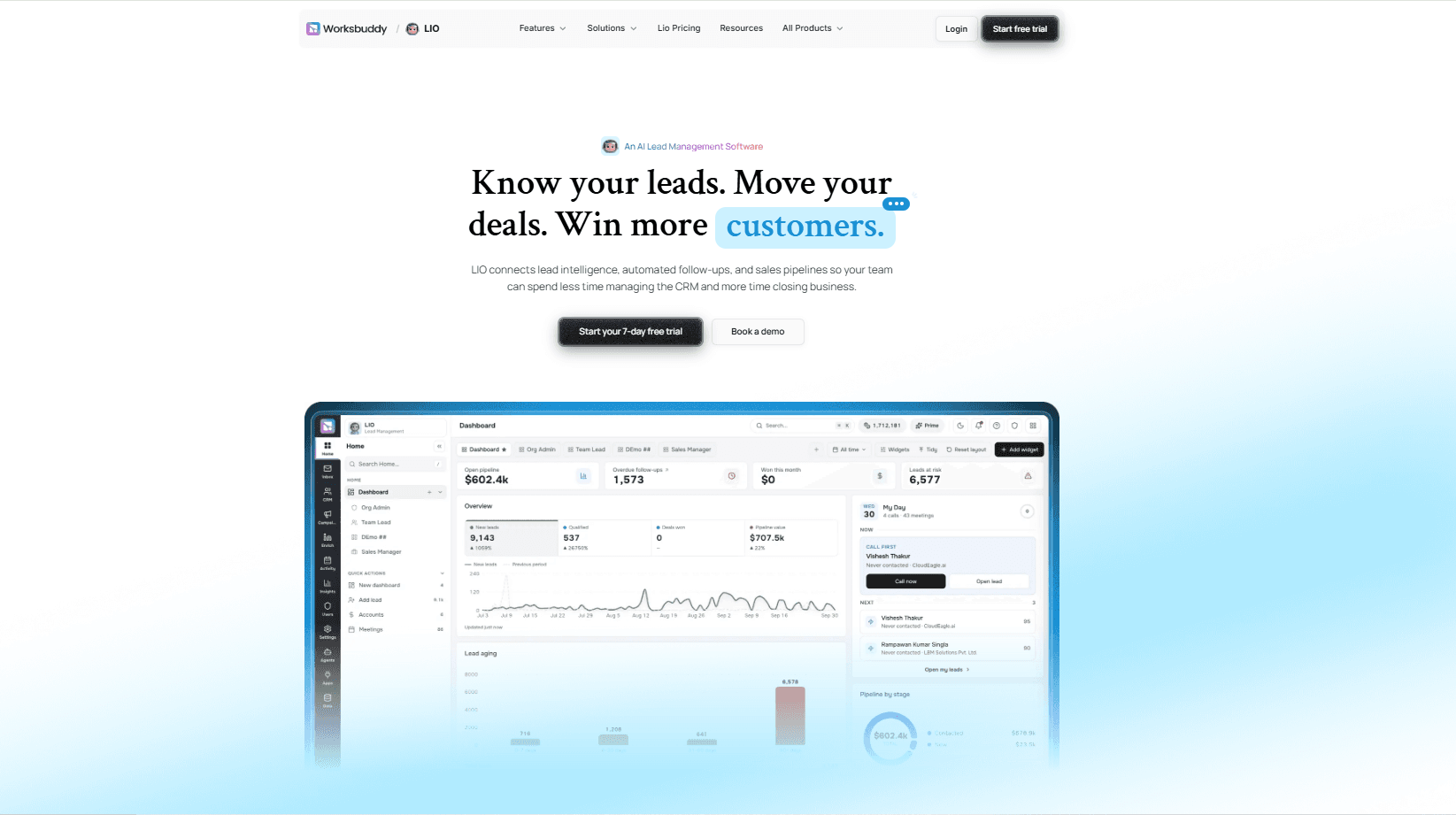 LIO AI Lead Management Platform product preview for startup listing on Aura++