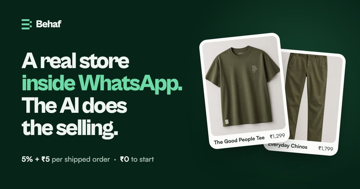 Behaf: AI WhatsApp Storefront for D2C Brands product preview for startup listing on Aura++