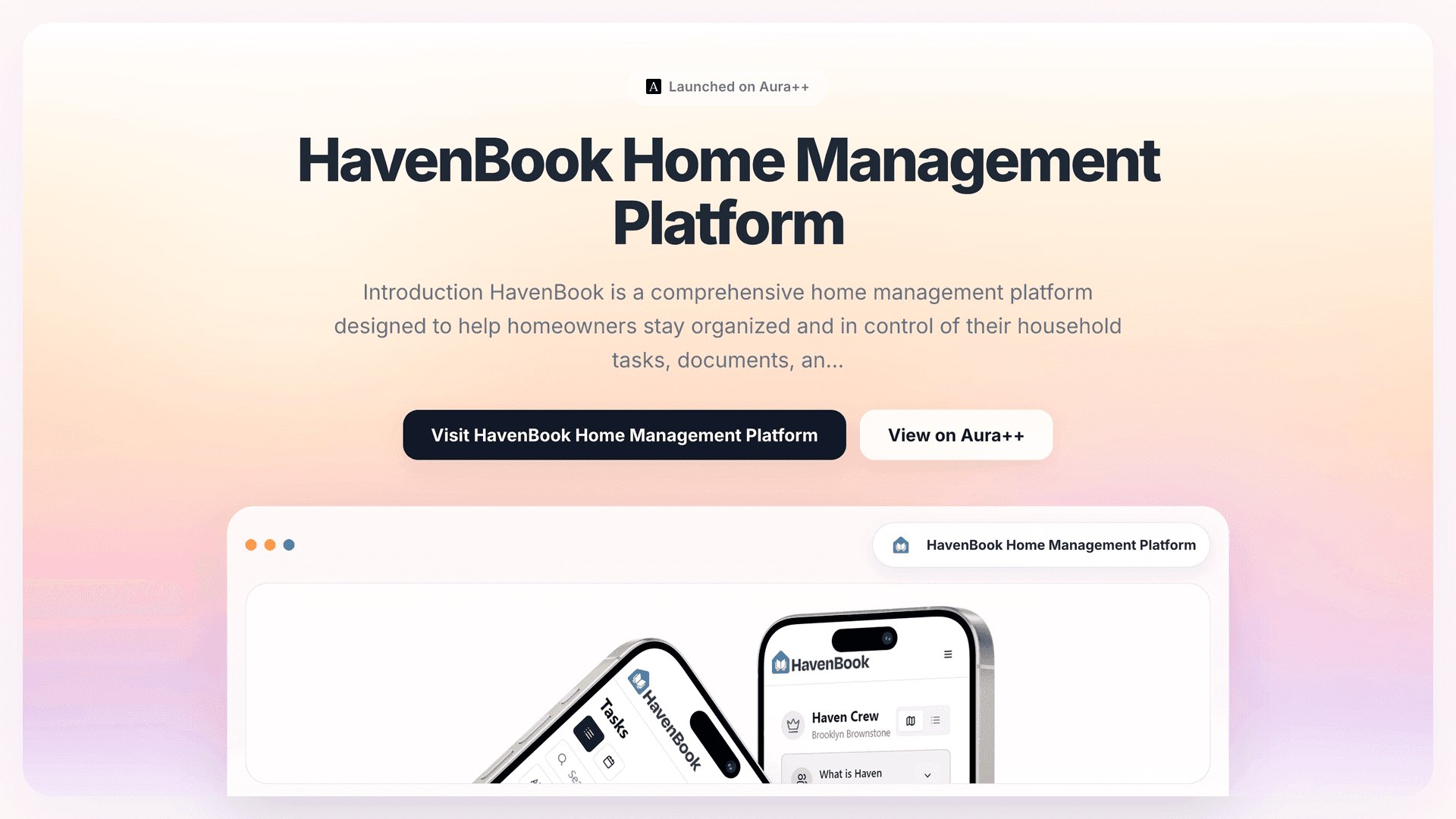 HavenBook Home Management Platform launch story featured image on Aura++