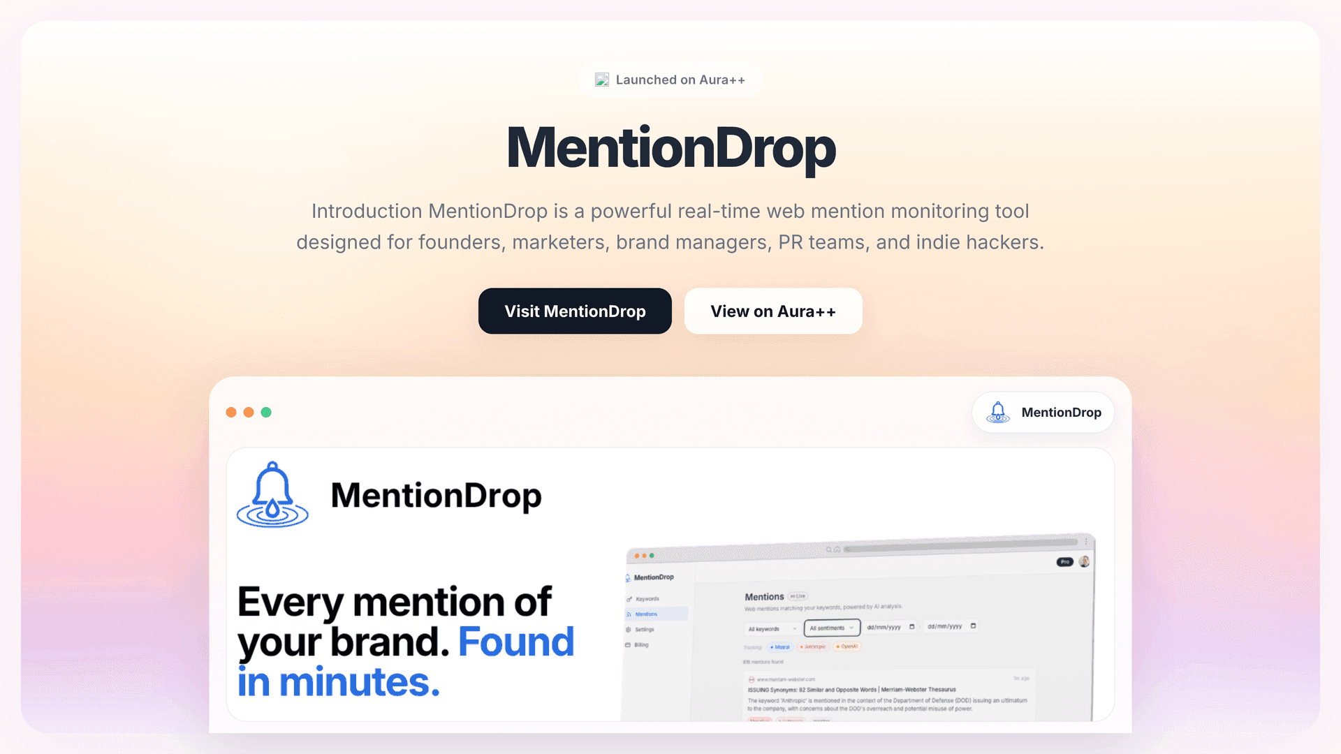 MentionDrop  launch story featured image on Aura++