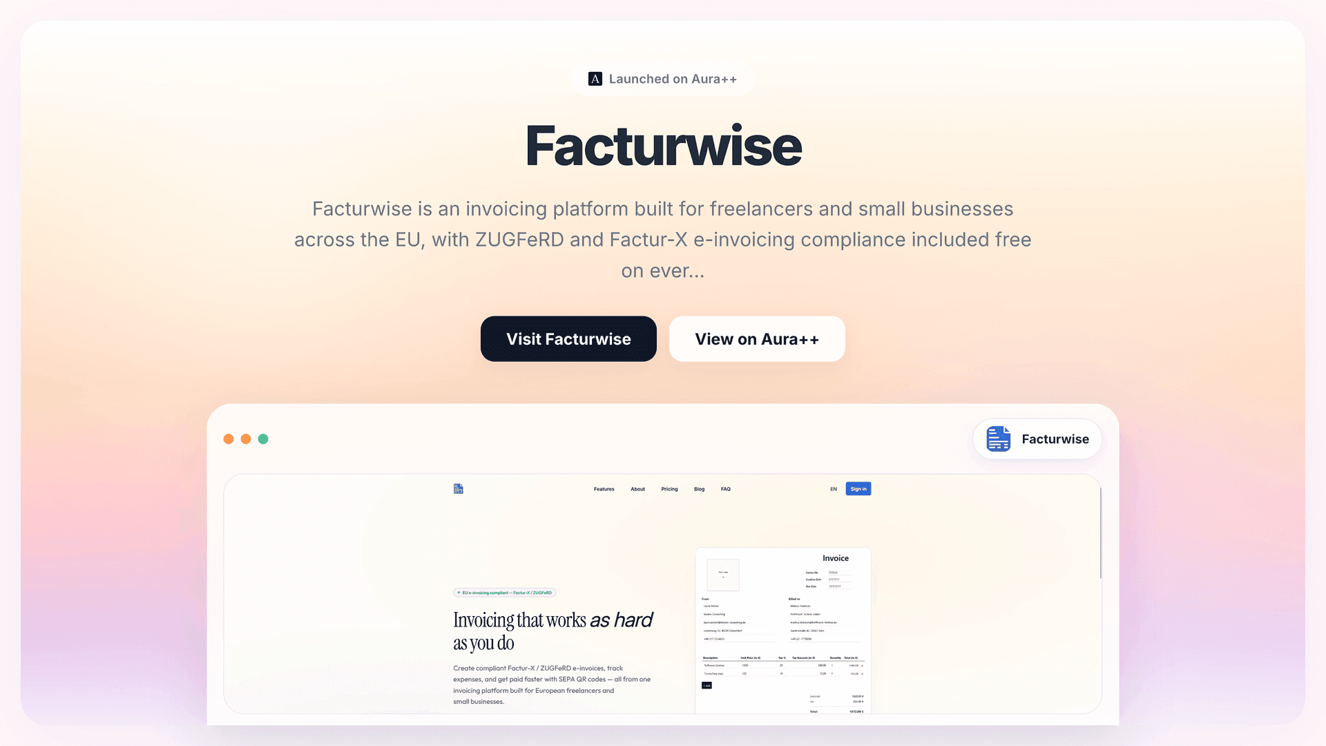 Facturwise launch story featured image on Aura++