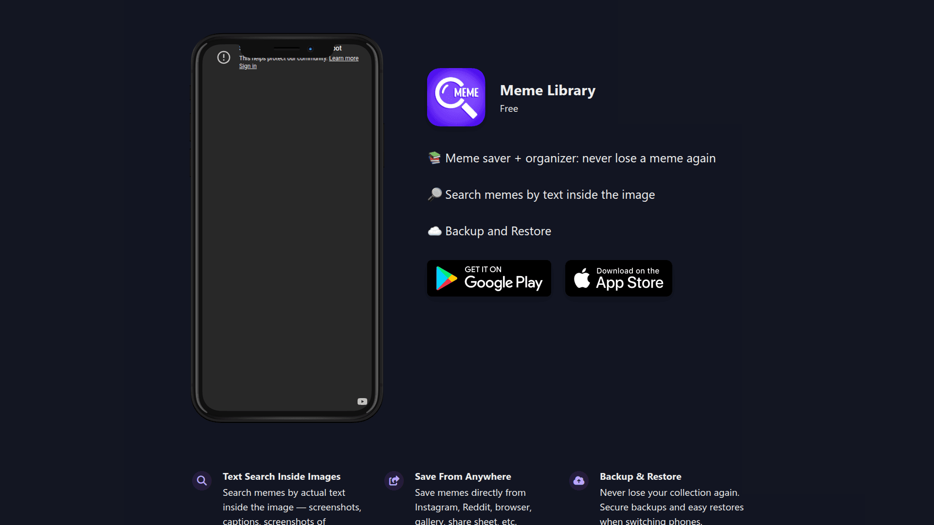 Meme Saver & Organizer product preview for startup listing on Aura++