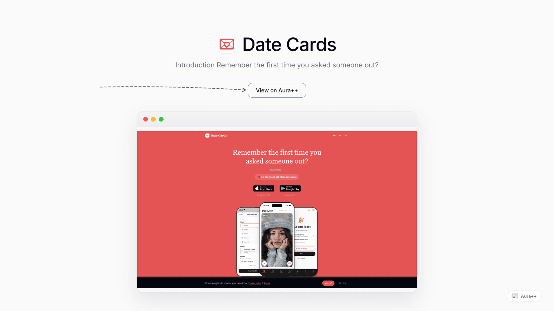 Date Cards - Real-Life Dating Experience launch story featured image on Aura++