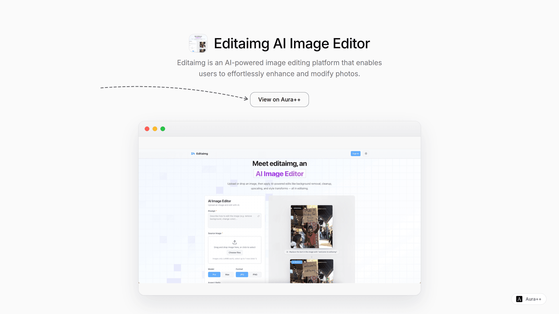 Editaimg AI Image Editor launch story featured image on Aura++