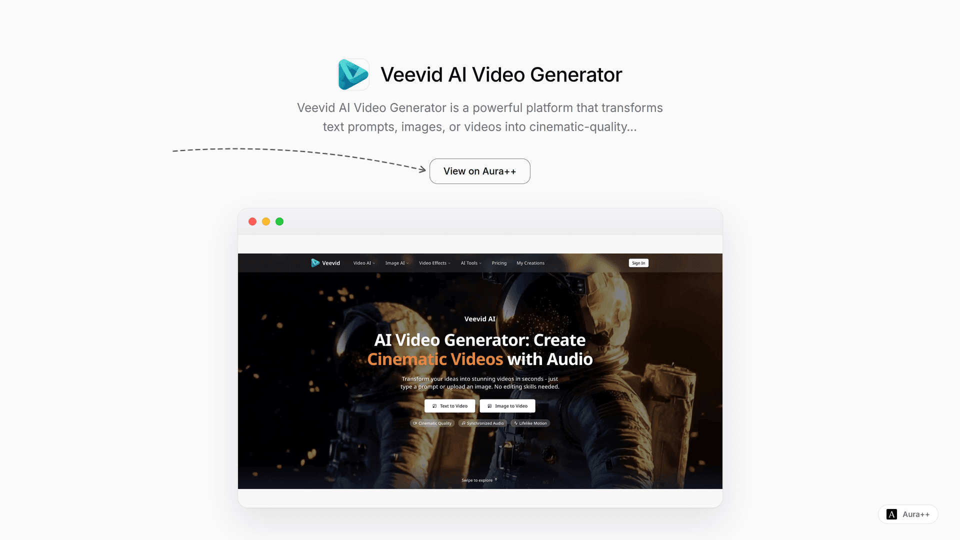Veevid AI Video Generator launch story featured image on Aura++
