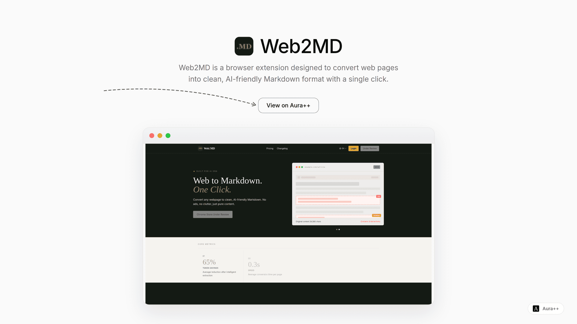 Web2MD - Web to Markdown Converter launch story featured image on Aura++