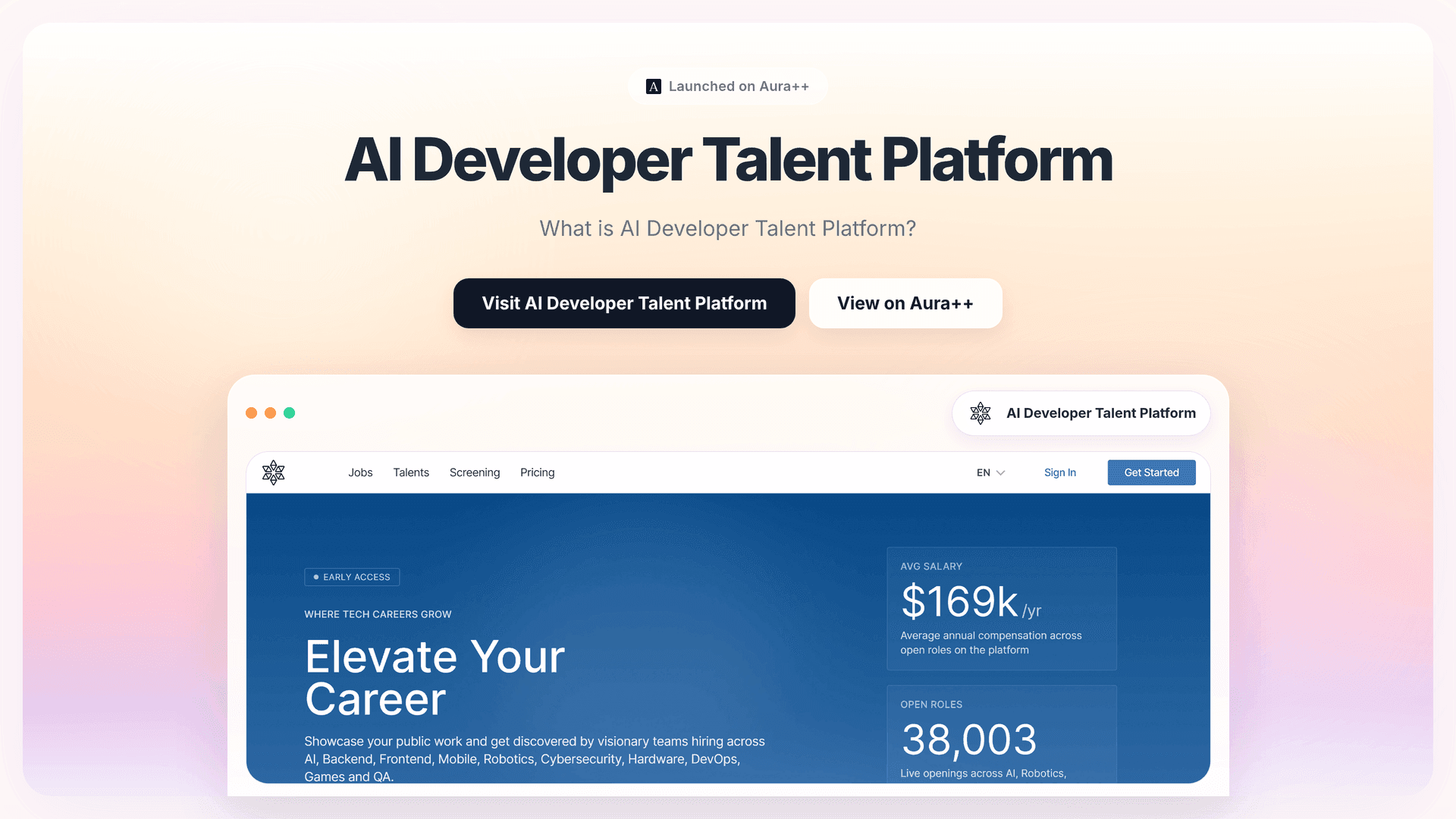AI Developer Talent Platform launch story featured image on Aura++