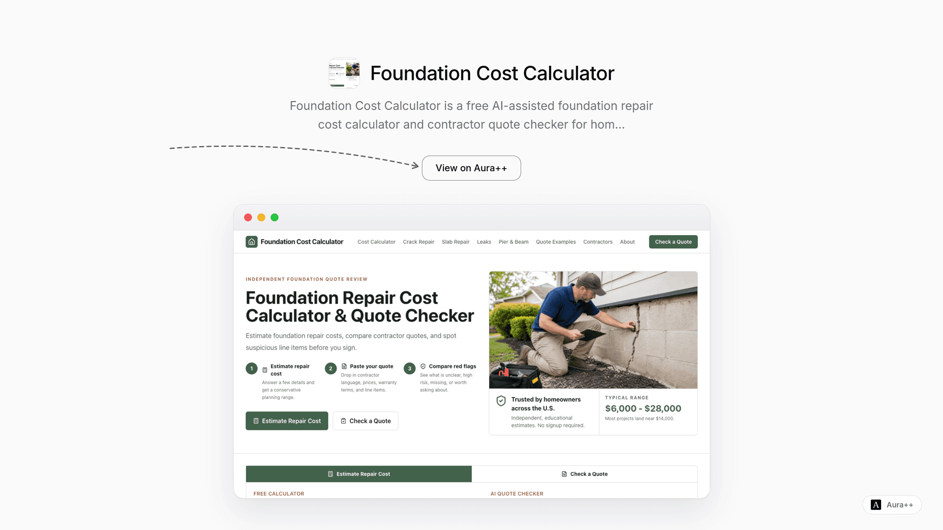 Foundation Cost Calculator launch story featured image on Aura++
