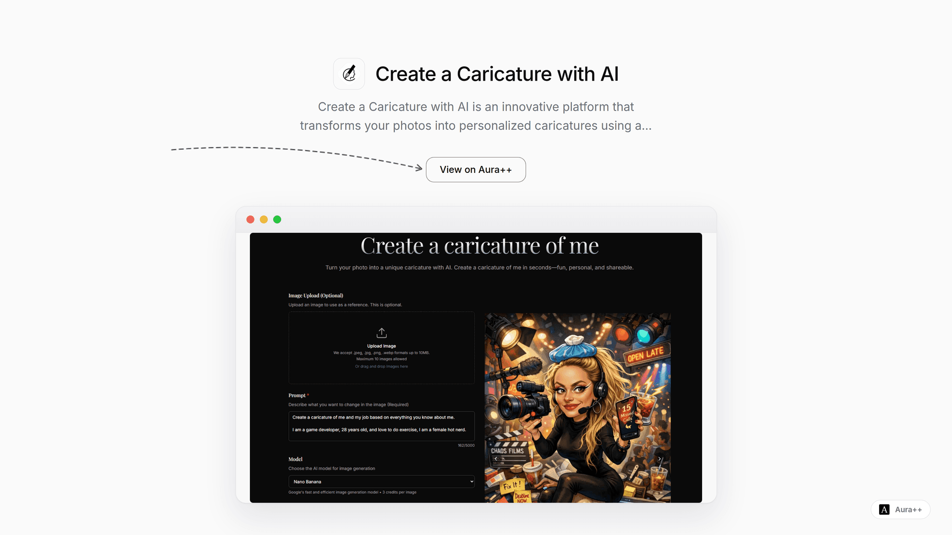 Create a Caricature with AI launch story featured image on Aura++