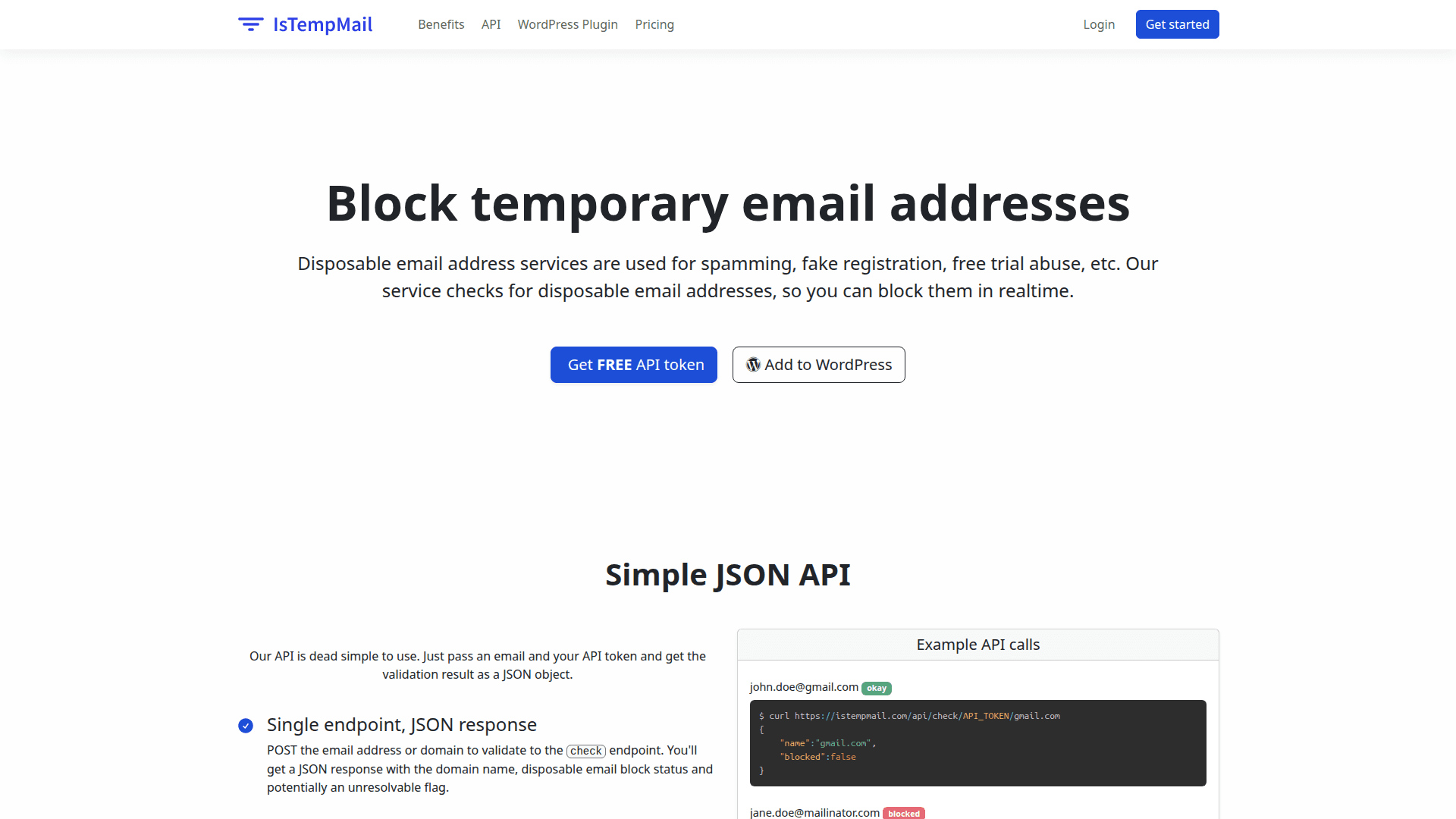 IsTempMail Disposable Email Blocker product preview for startup listing on Aura++