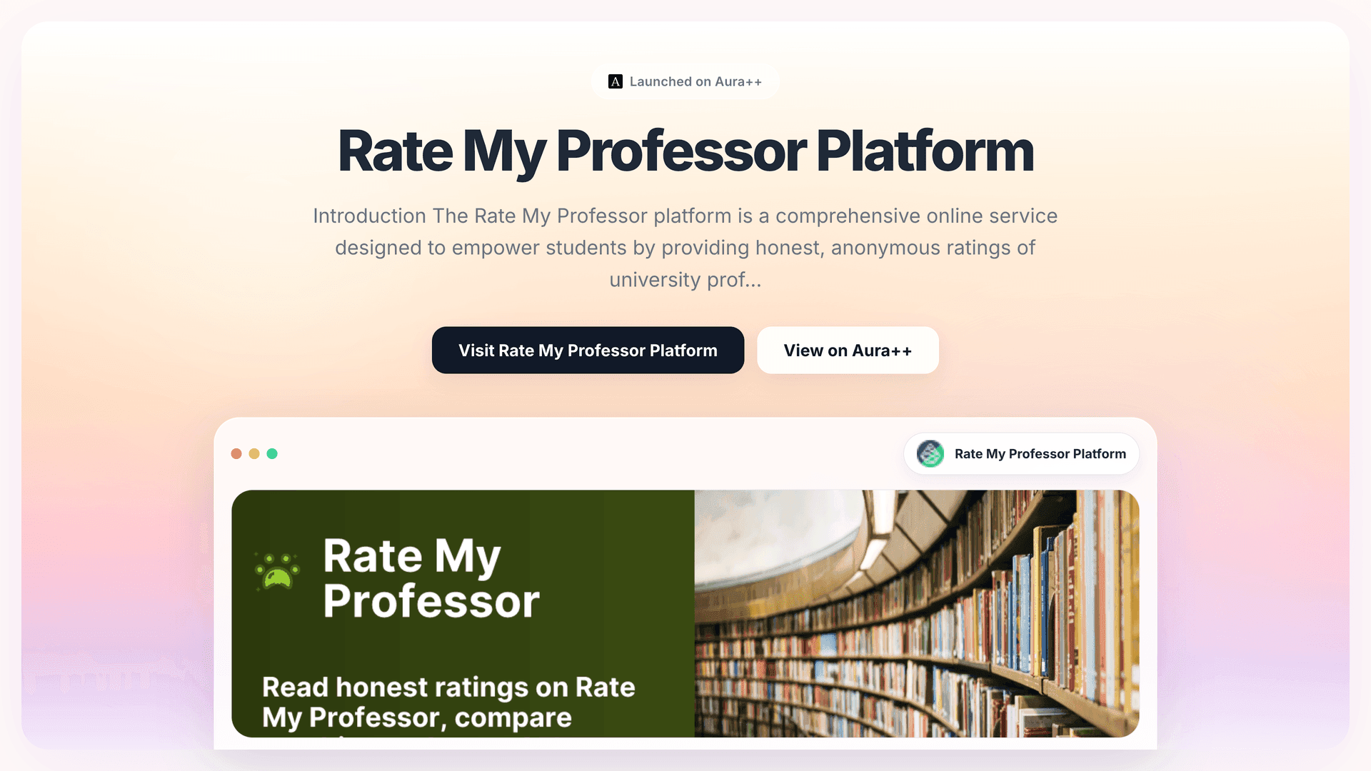 Rate My Professor Platform launch story featured image on Aura++