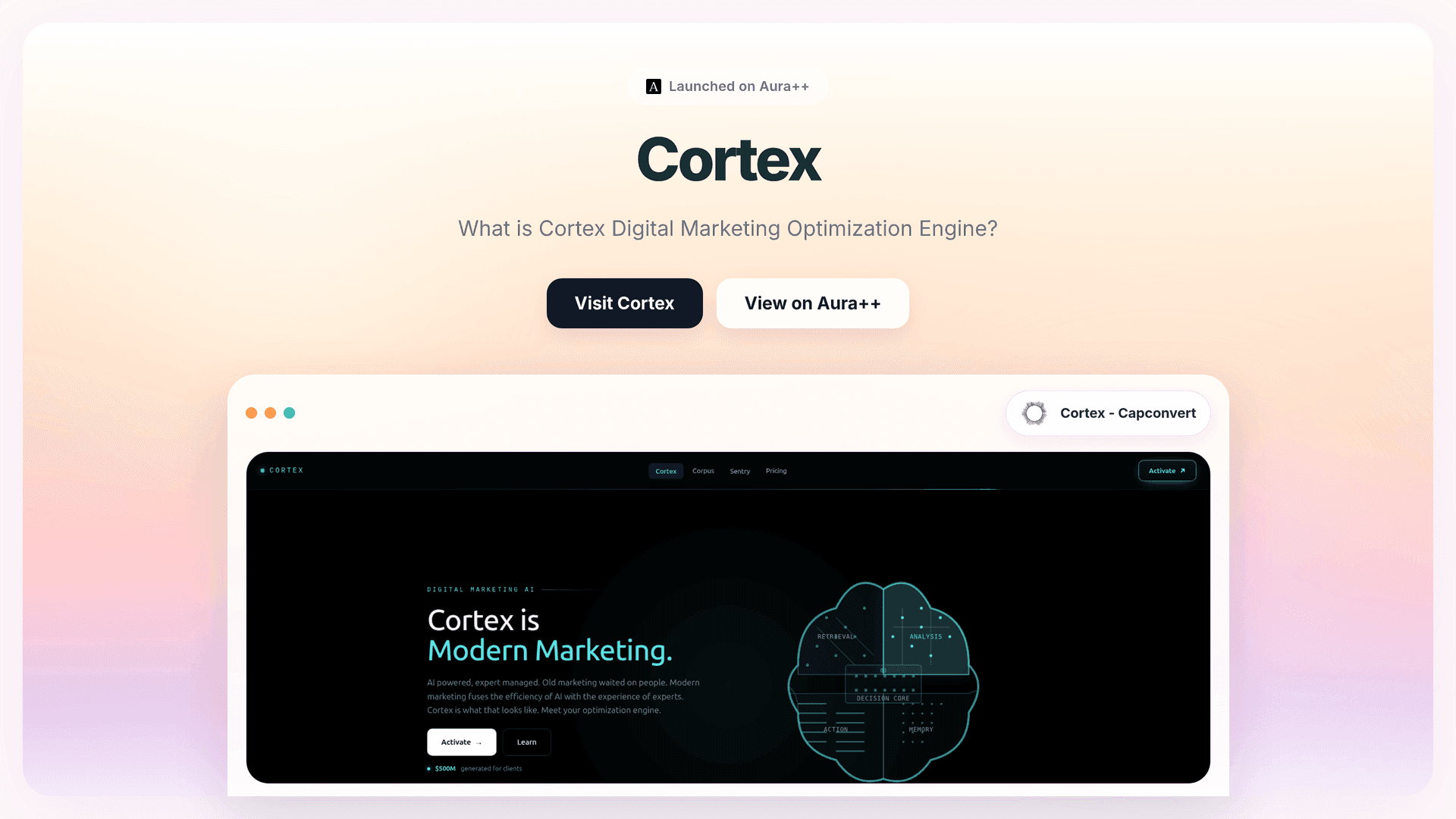 Cortex - Capconvert launch story featured image on Aura++