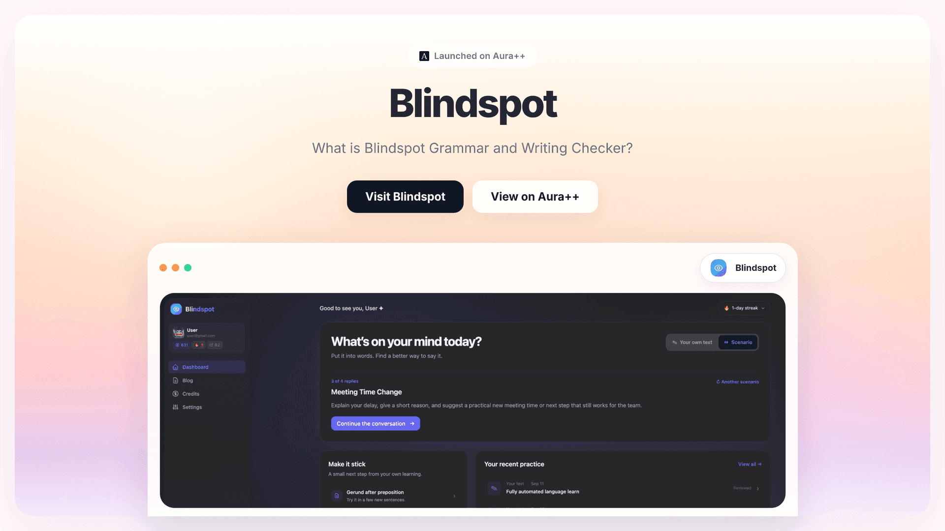 Blindspot launch story featured image on Aura++
