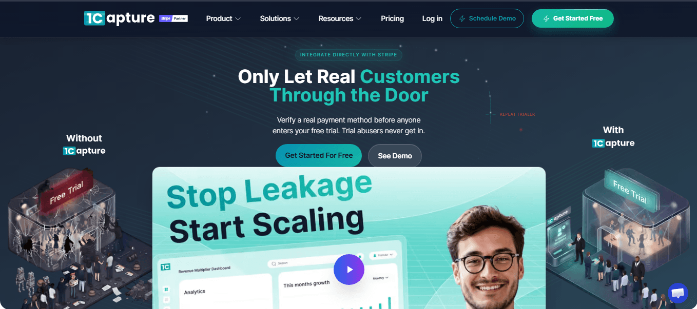 1Capture - Trial Conversion Booster with AI & Stripe product preview for startup listing on Aura++