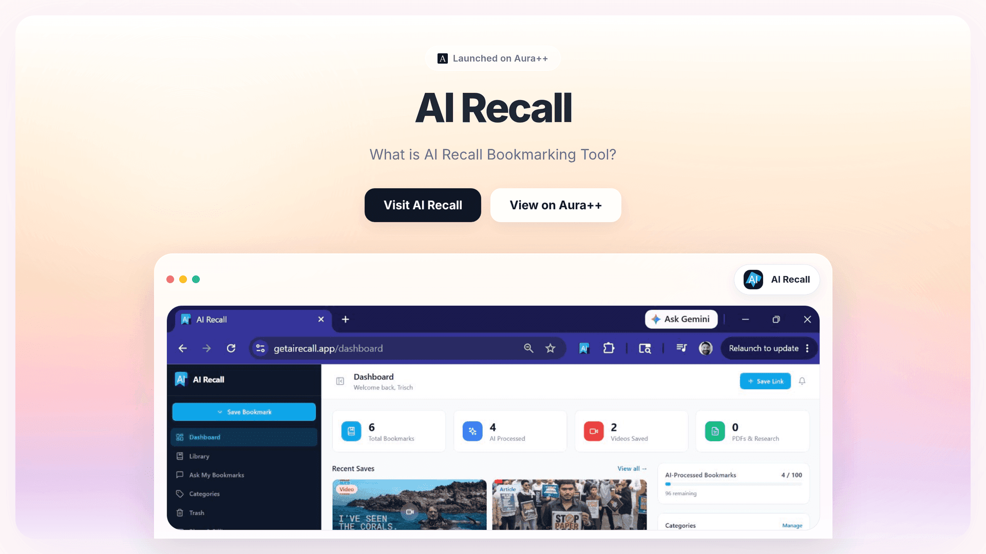 AI Recall launch story featured image on Aura++