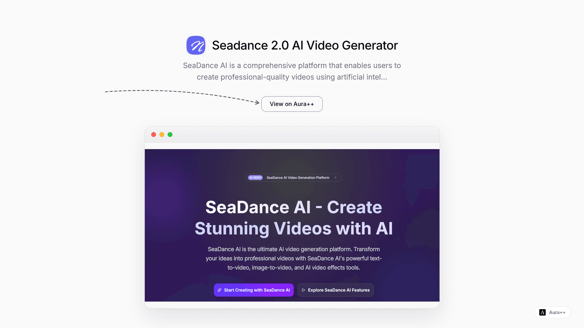 Seadance 2.0 AI Video Generator launch story featured image on Aura++