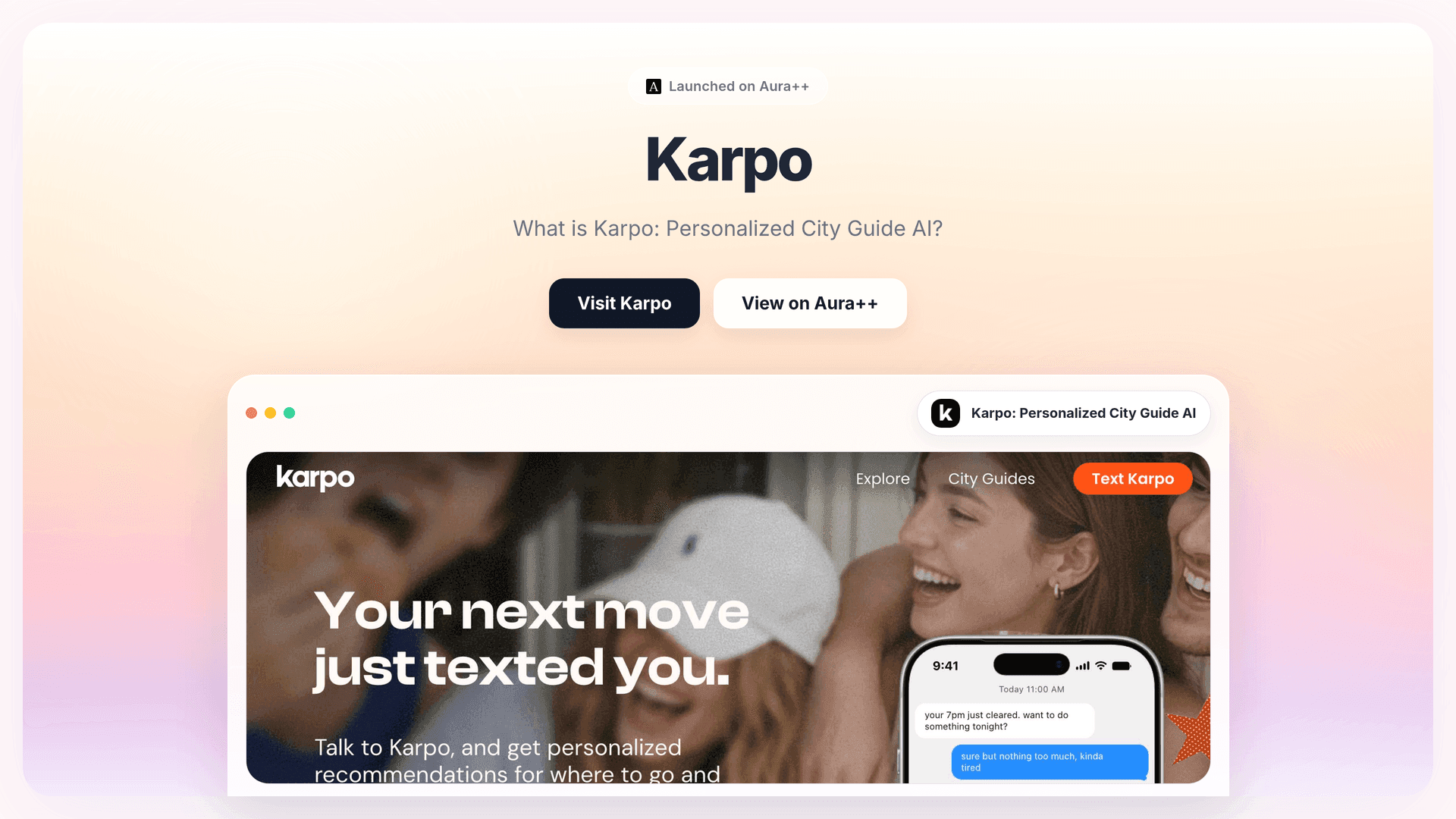 Karpo: Personalized City Guide AI launch story featured image on Aura++