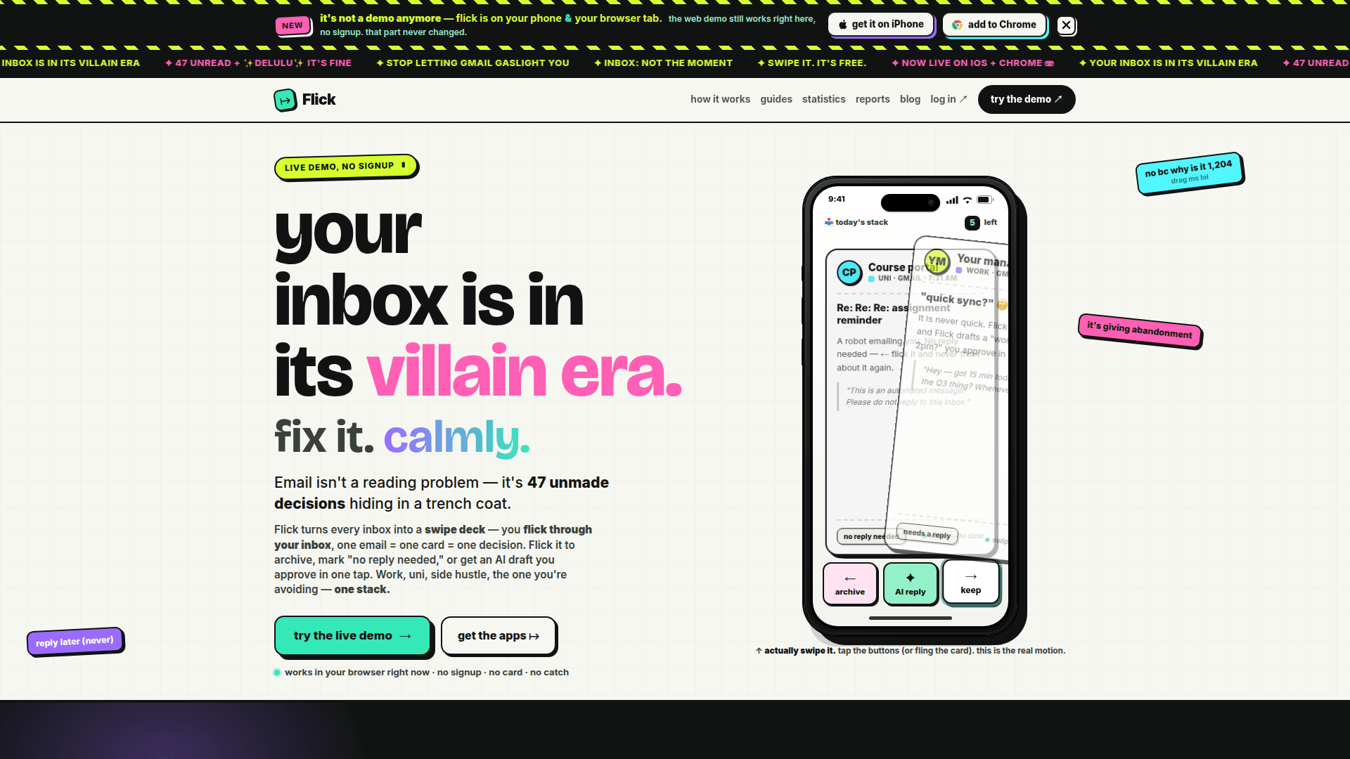 Flick Email Triage Tool product preview for startup listing on Aura++