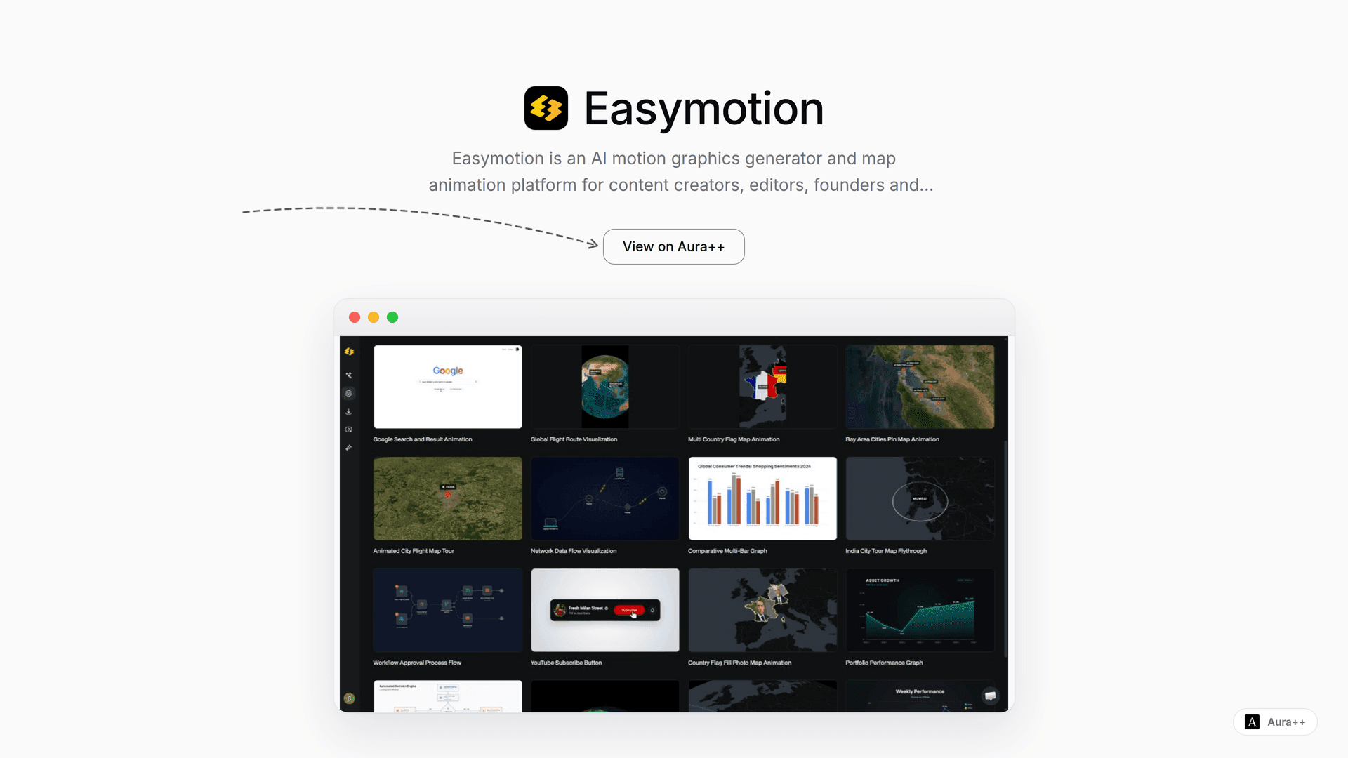 Easymotion - AI Motion Graphics Generator launch story featured image on Aura++