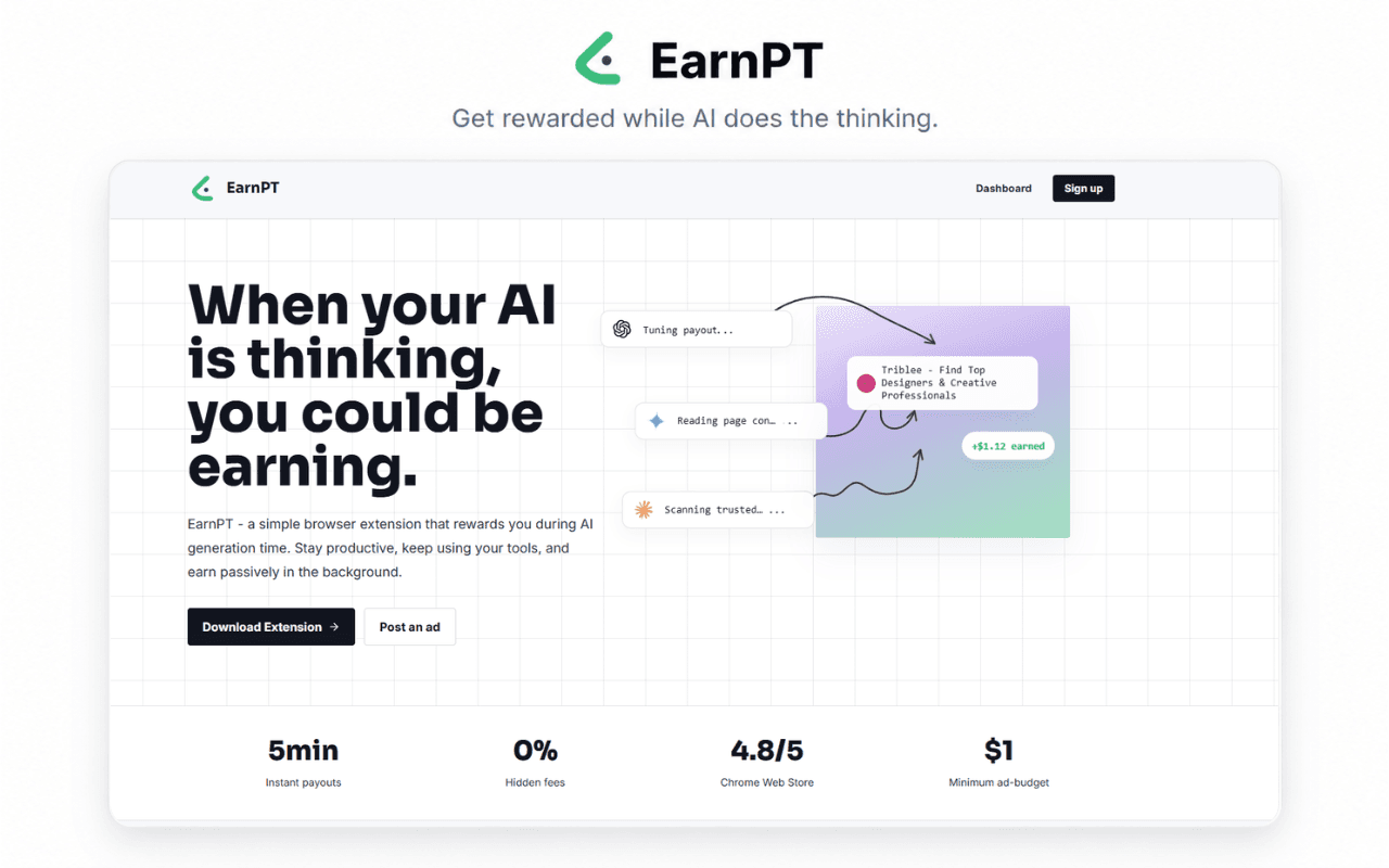EarnPT - When your AI is thinking, you could be earning product preview for startup listing on Aura++
