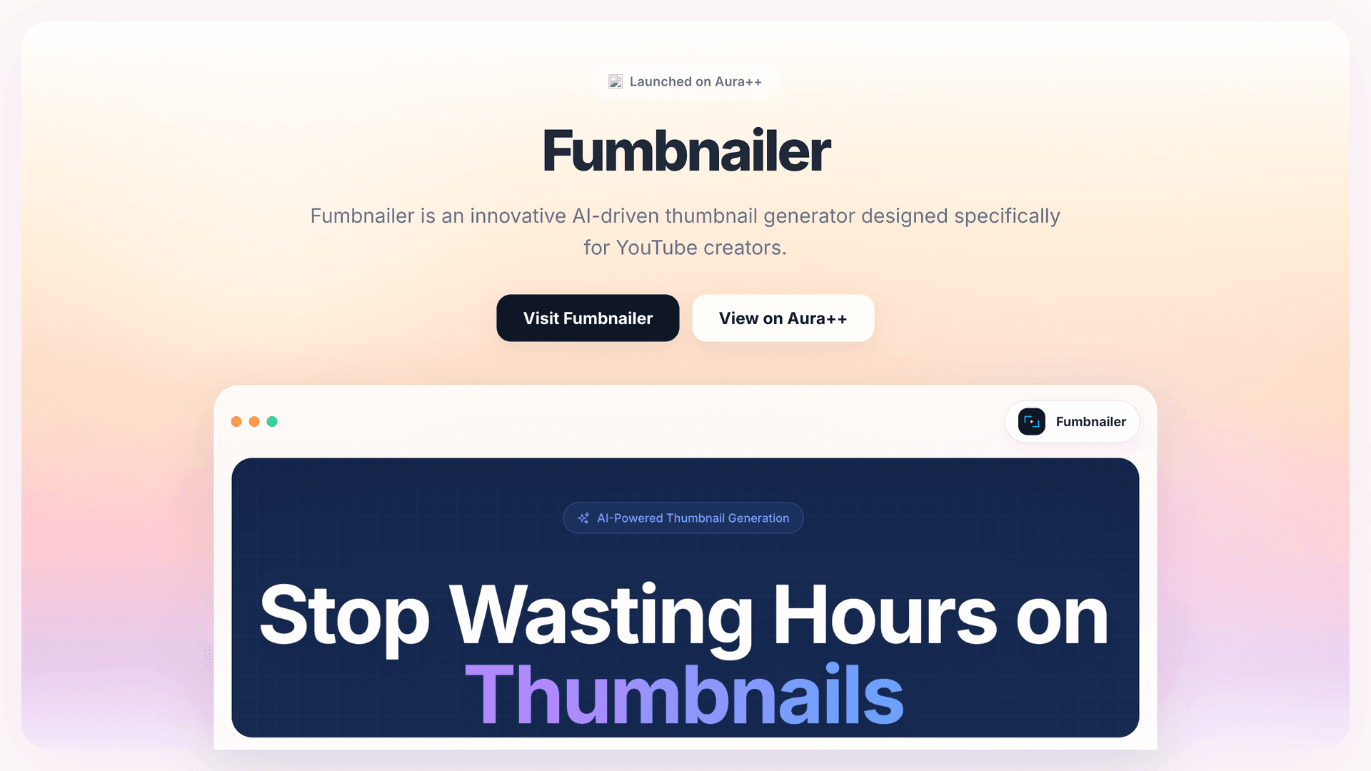 Fumbnailer launch story featured image on Aura++