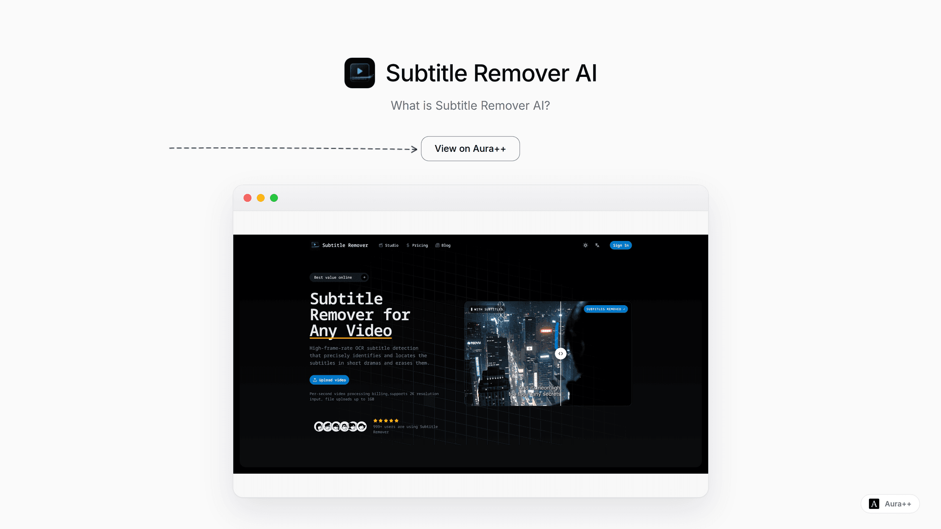 Subtitle Remover AI launch story featured image on Aura++
