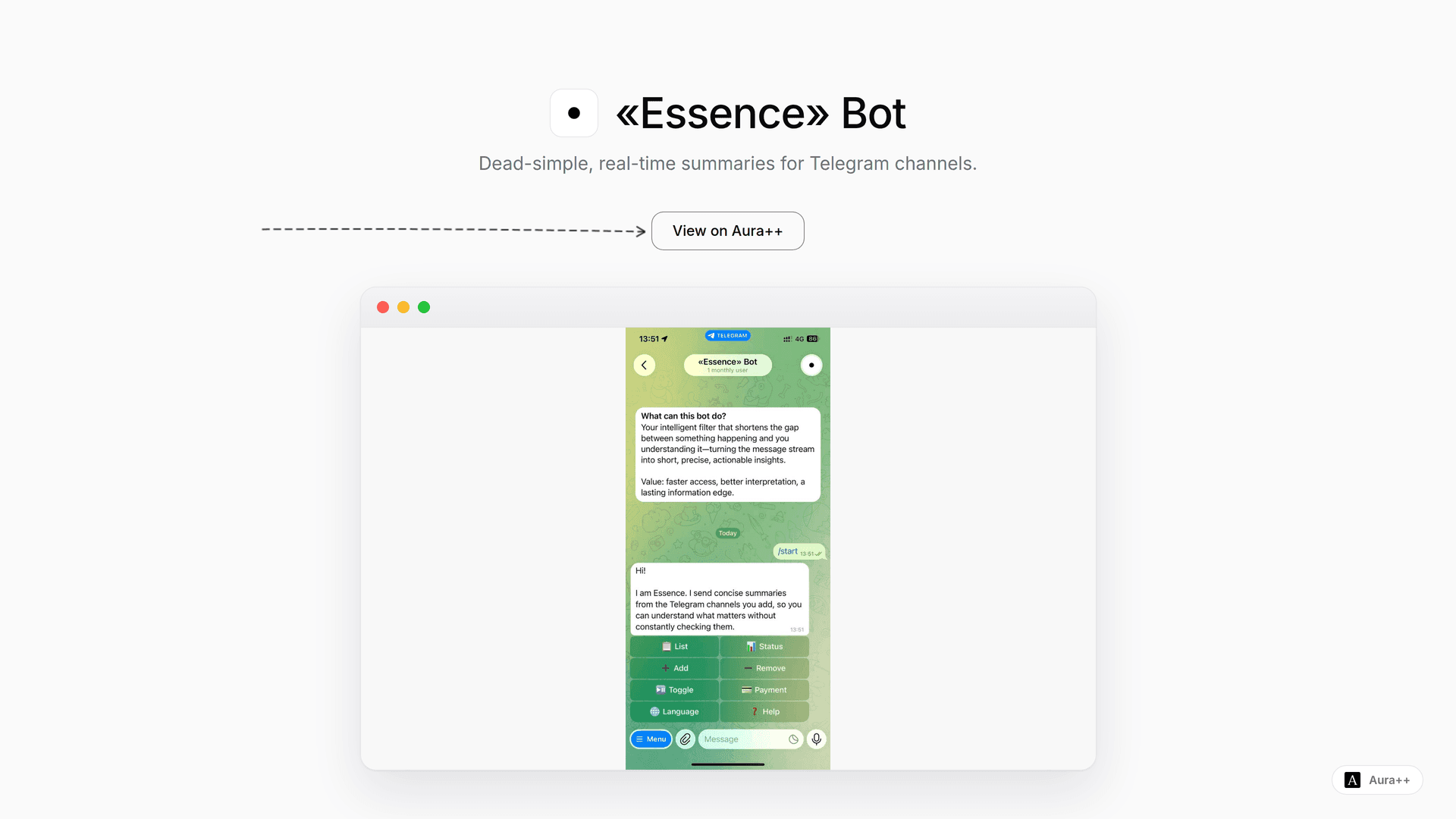 «Essence» Bot launch story featured image on Aura++