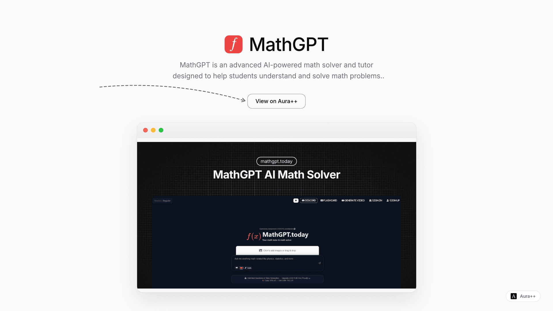 MathGPT - AI Math Solver & Tutor launch story featured image on Aura++