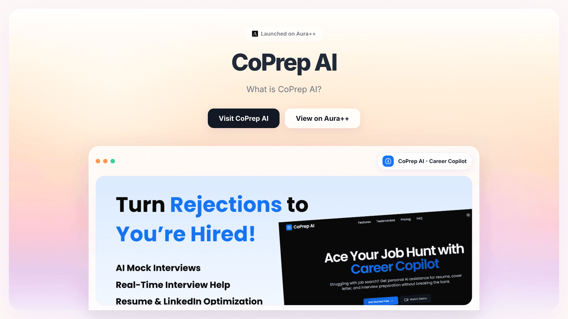 CoPrep AI - Career Copilot launch story featured image on Aura++
