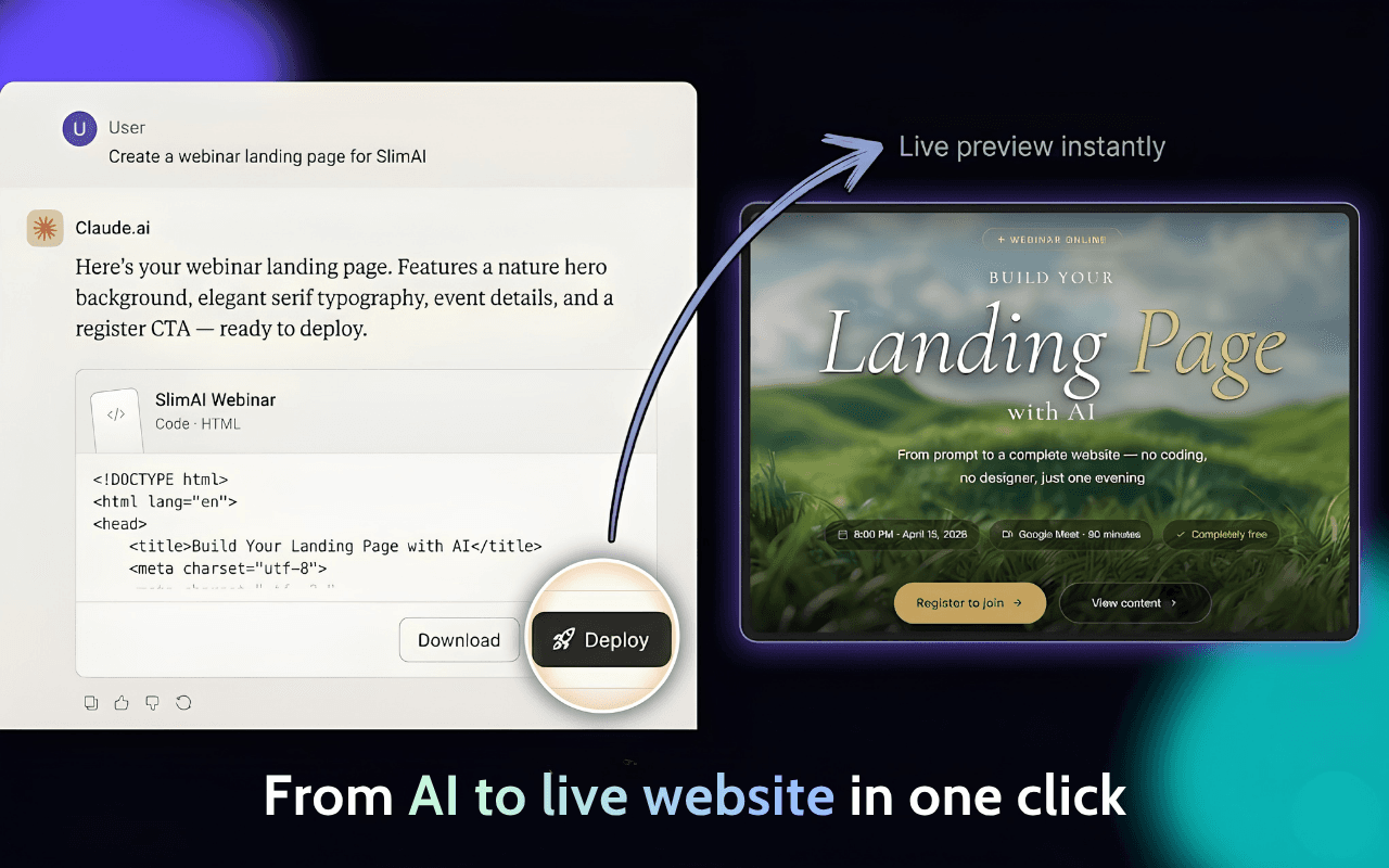 HTML Deployer: AI-Powered Website Publisher product preview for startup listing on Aura++