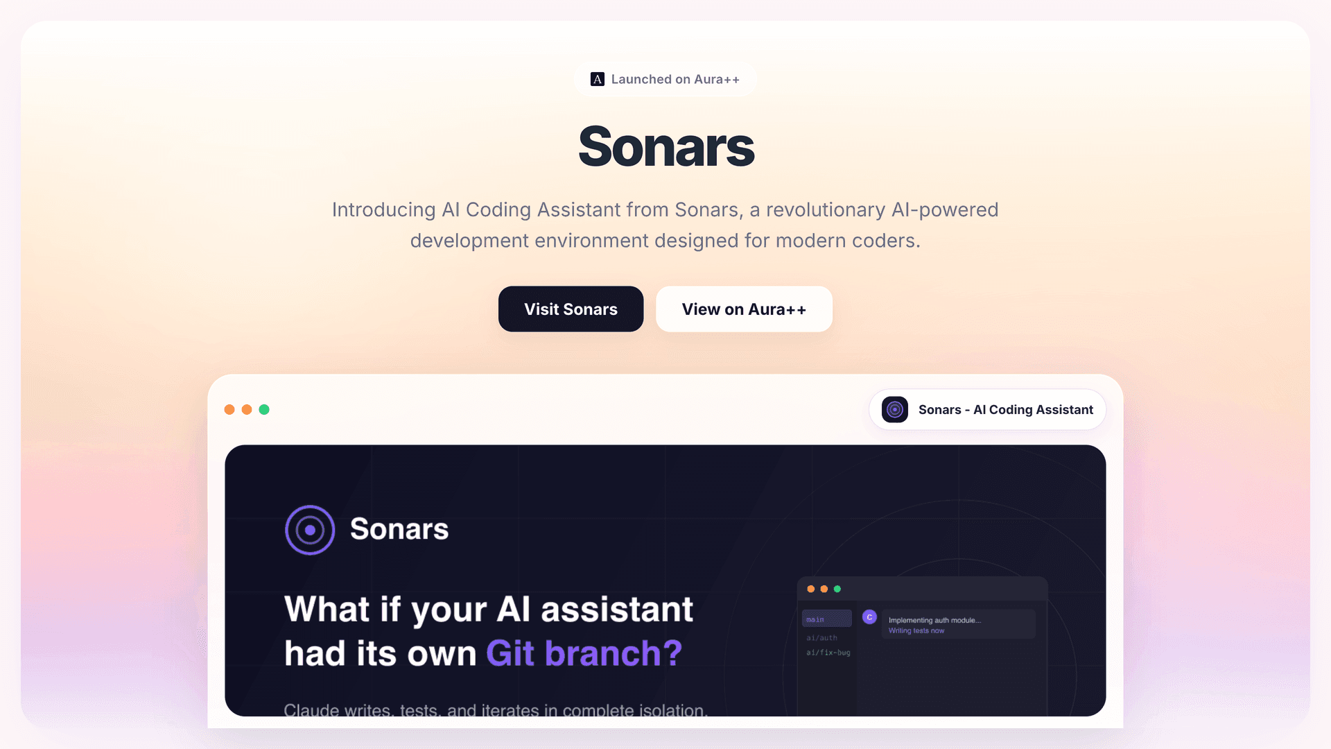 Sonars - AI Coding Assistant launch story featured image on Aura++