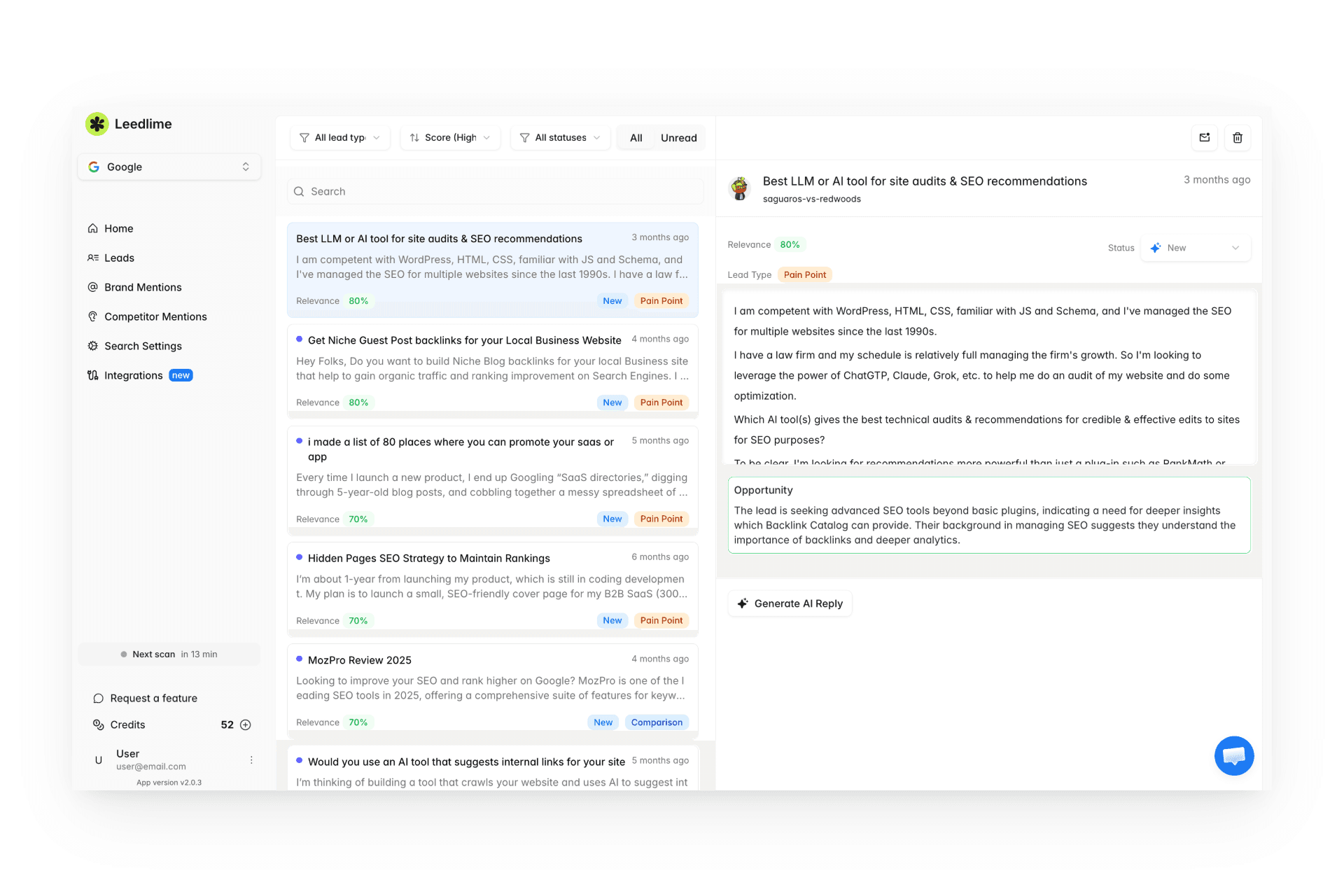 Leedlime product preview for startup listing on Aura++