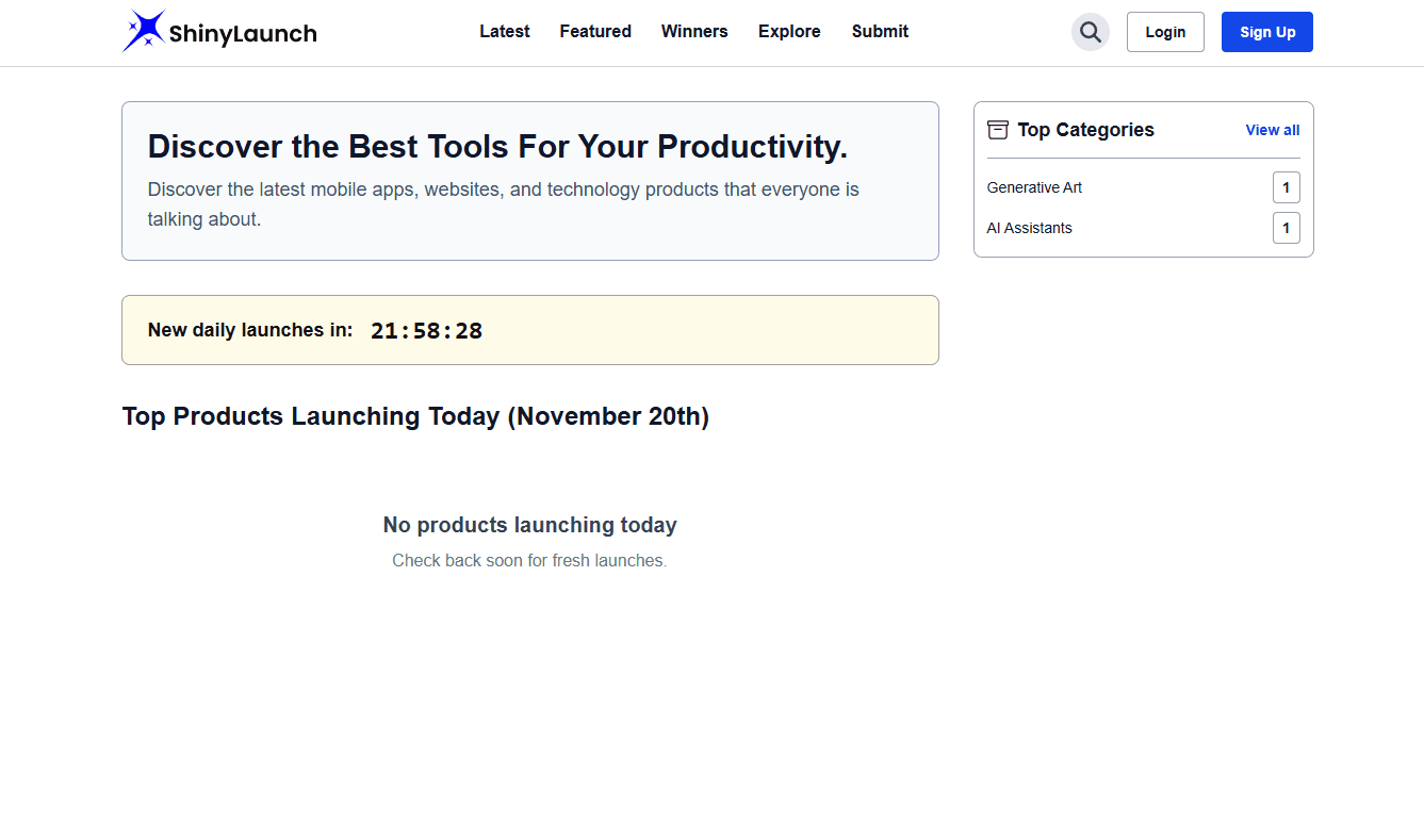 ShinyLaunch product preview for startup listing on Aura++
