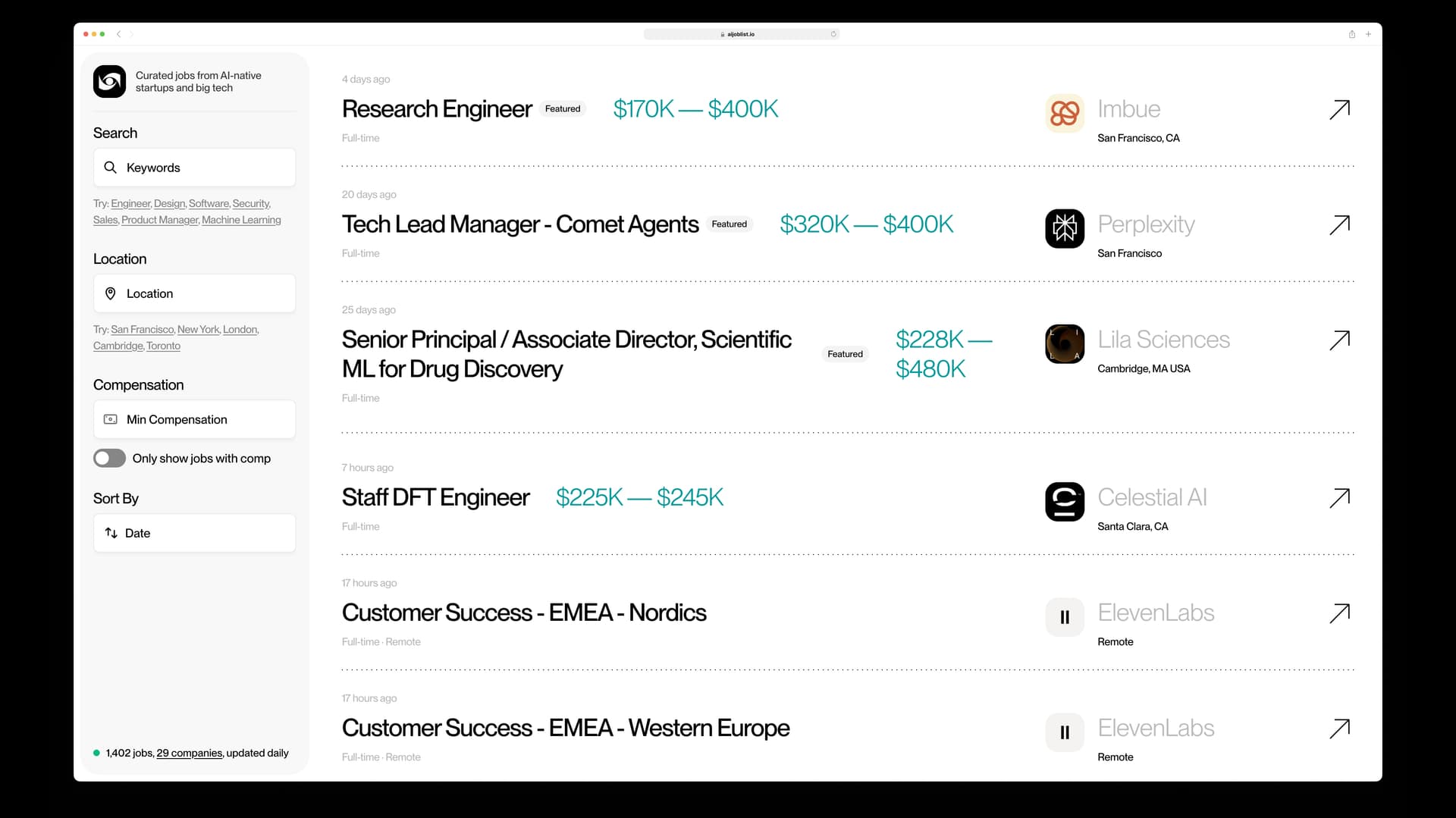 AI Job List product preview for startup listing on Aura++